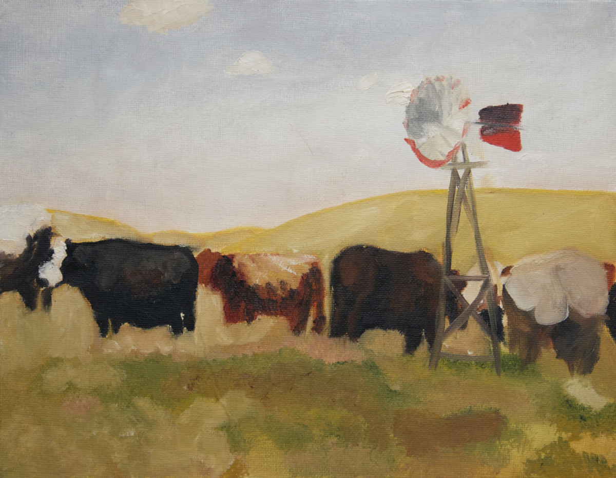 Nebraska Cows oil painting, by Billy Reiter