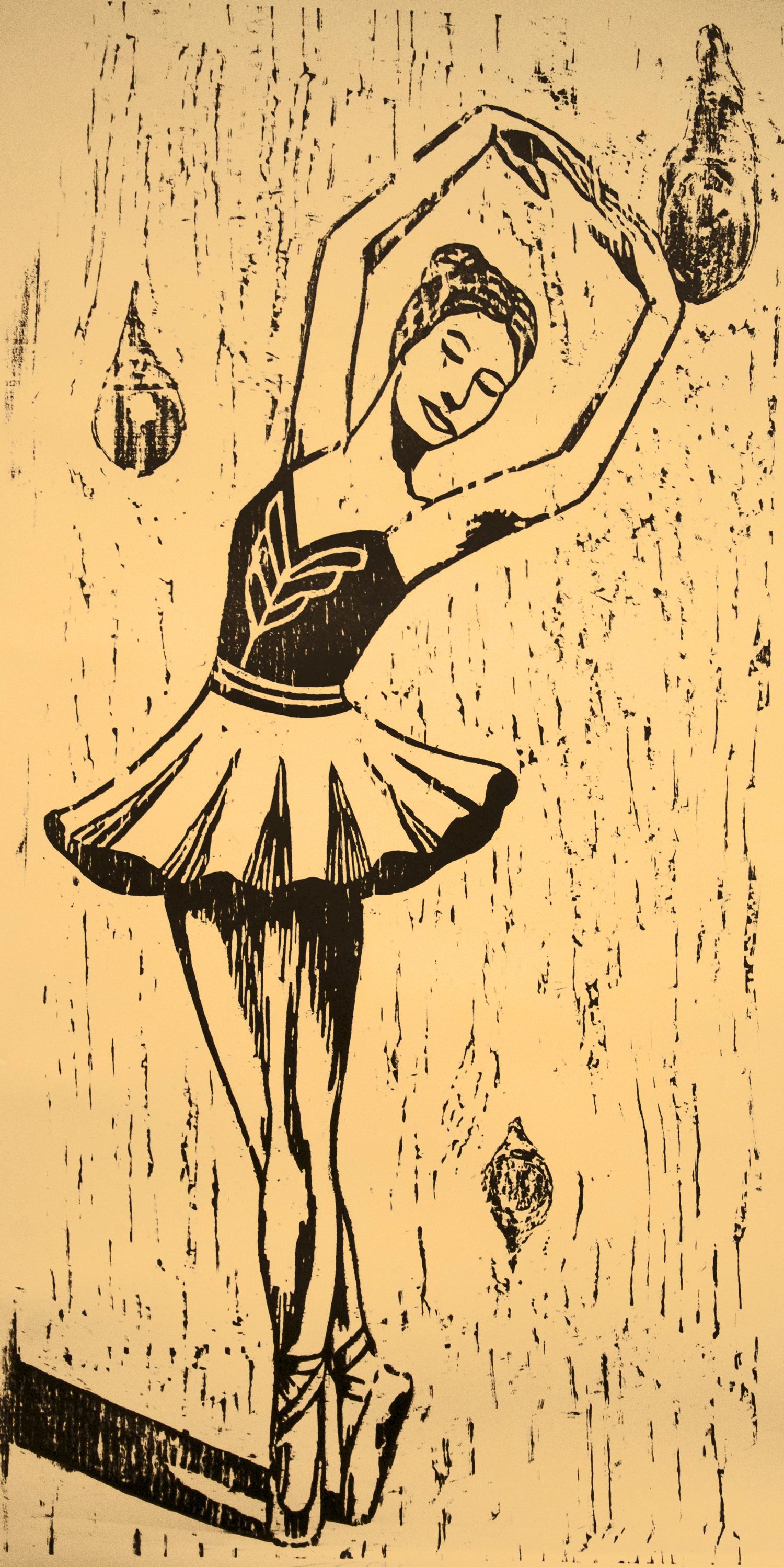 Ballerina, woodcut print, by Tara Marolf