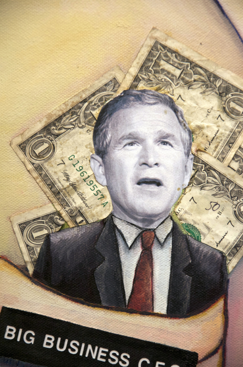 Best Seat In The House oil painting (GW Bush political satire), by Billy Reiter