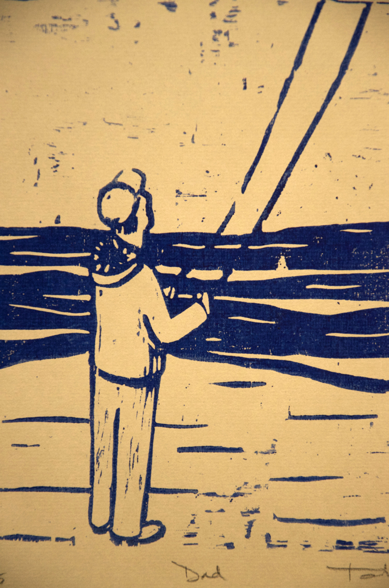 Dad woodcut print, by Tara Marolf