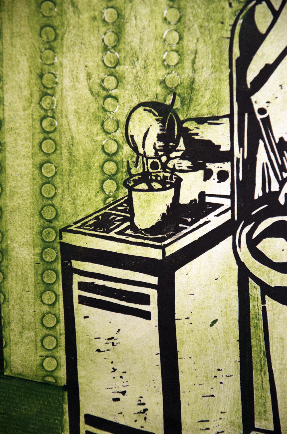 Dinner's Ready woodcut print, by Tara Marolf