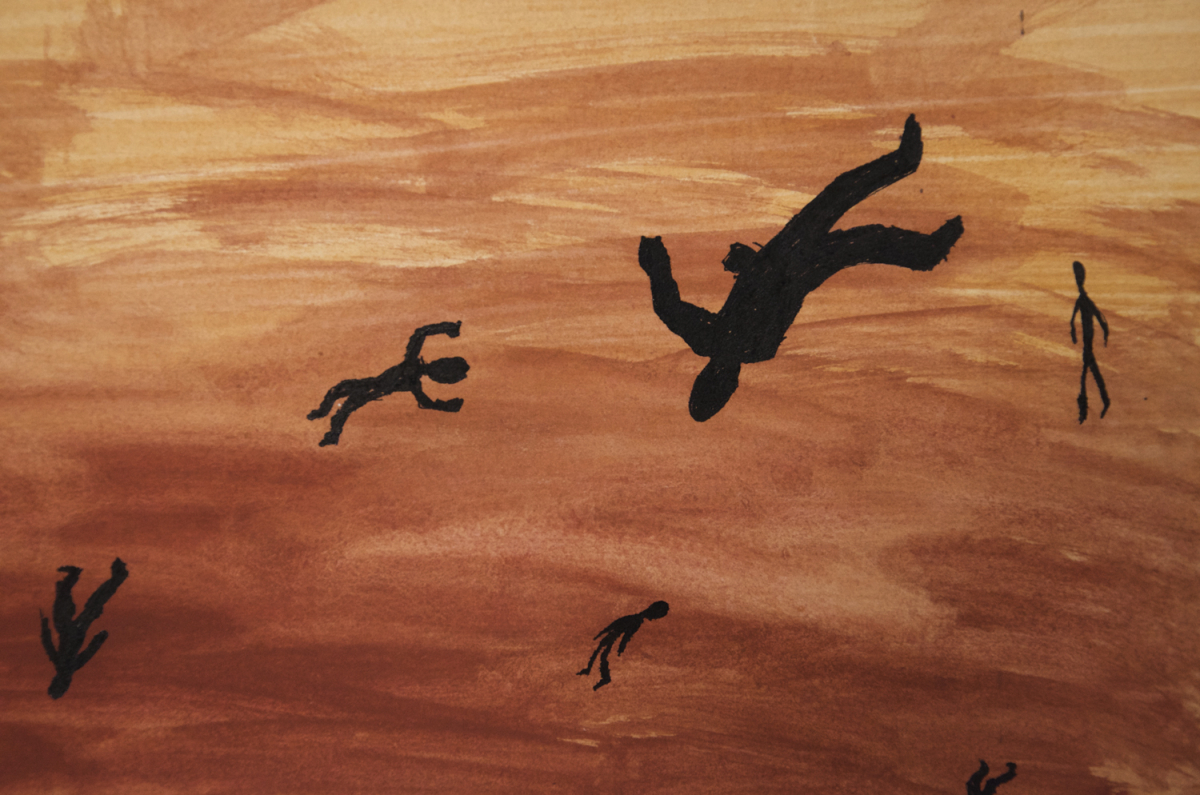Evacuation #2 gouche and acrylic painting, by Billy Reiter