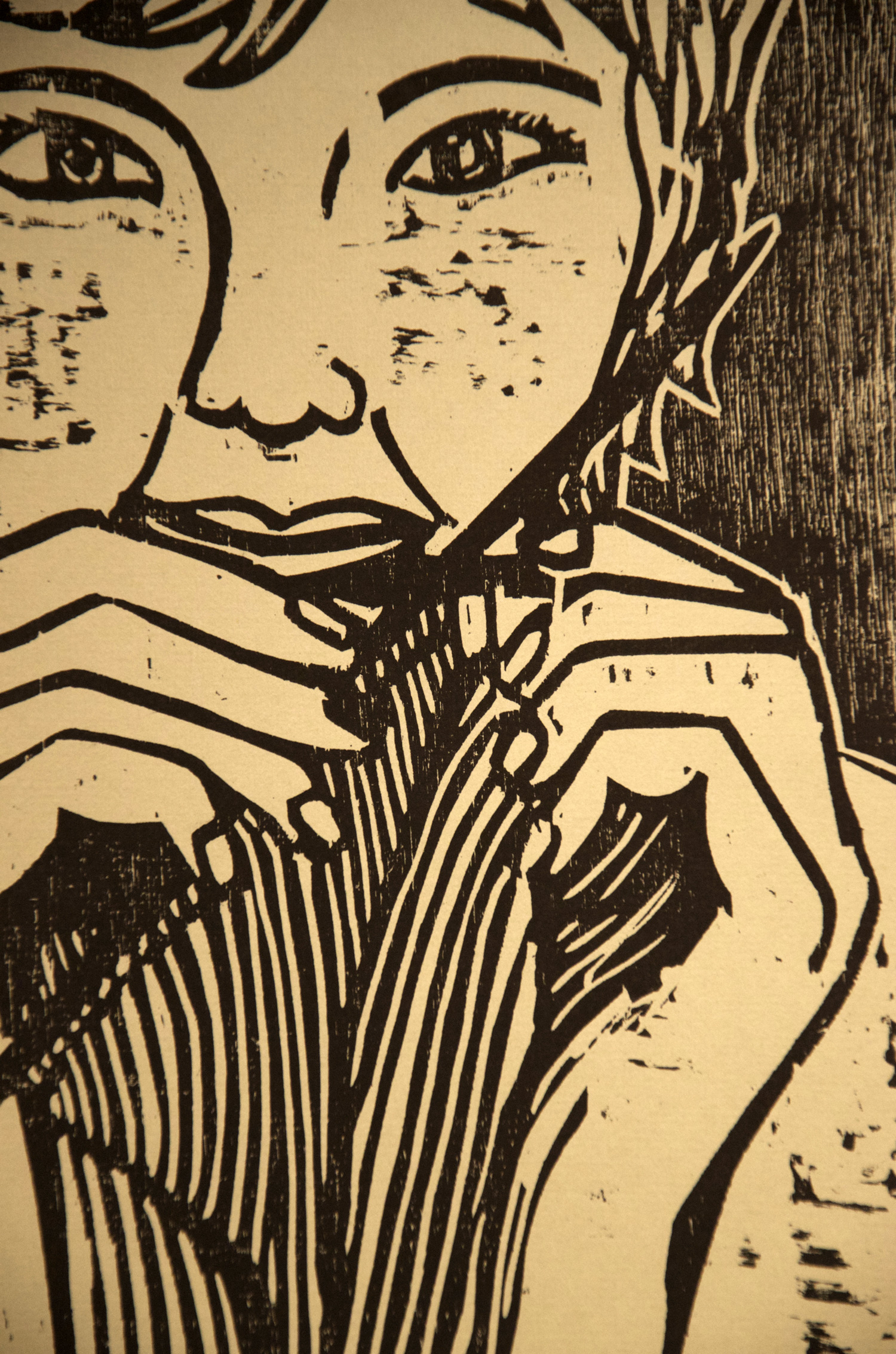 Sister woodcut print, by Tara Marolf
