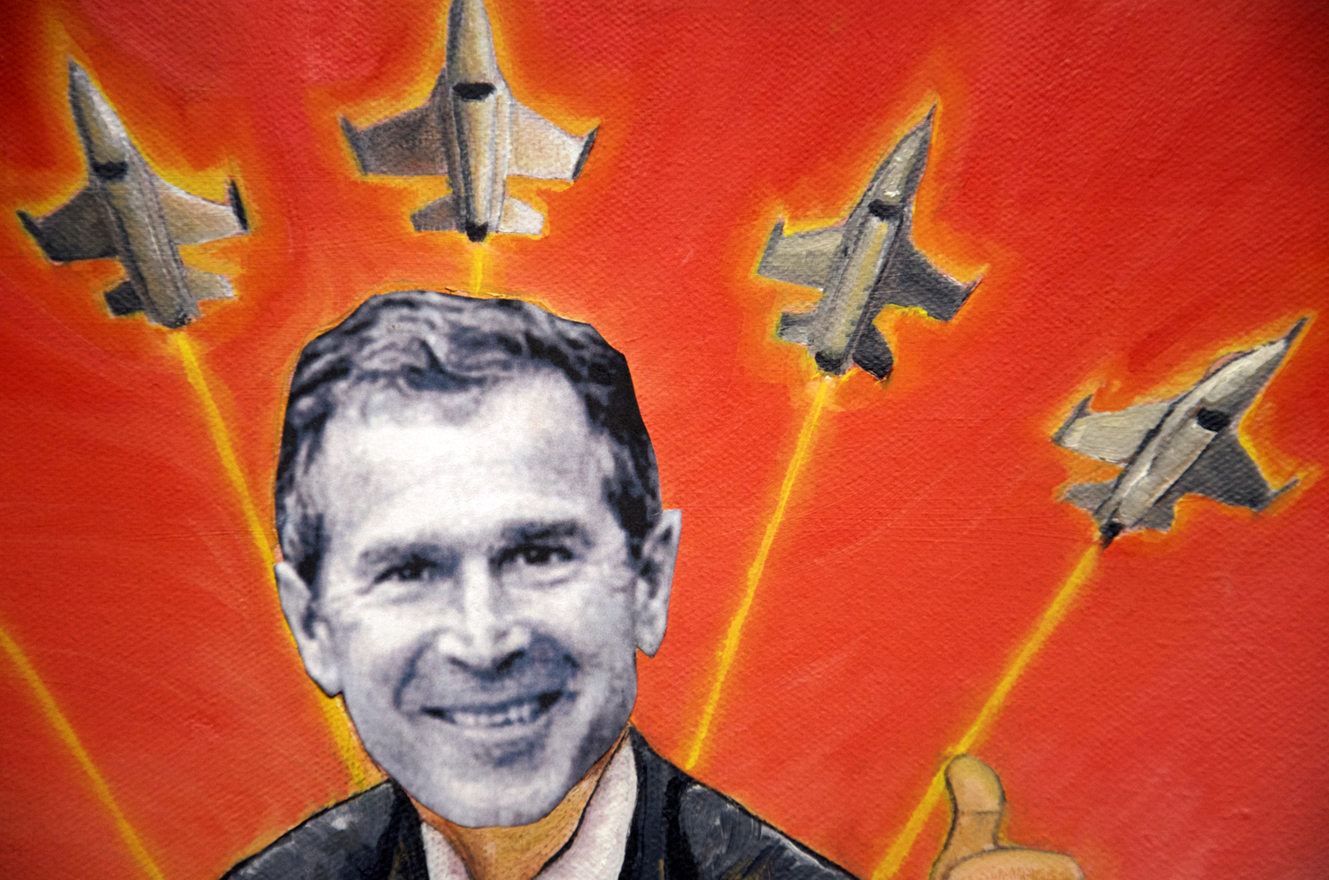 No Guns No Glory oil painting (GW Bush political satire), by Billy Reiter