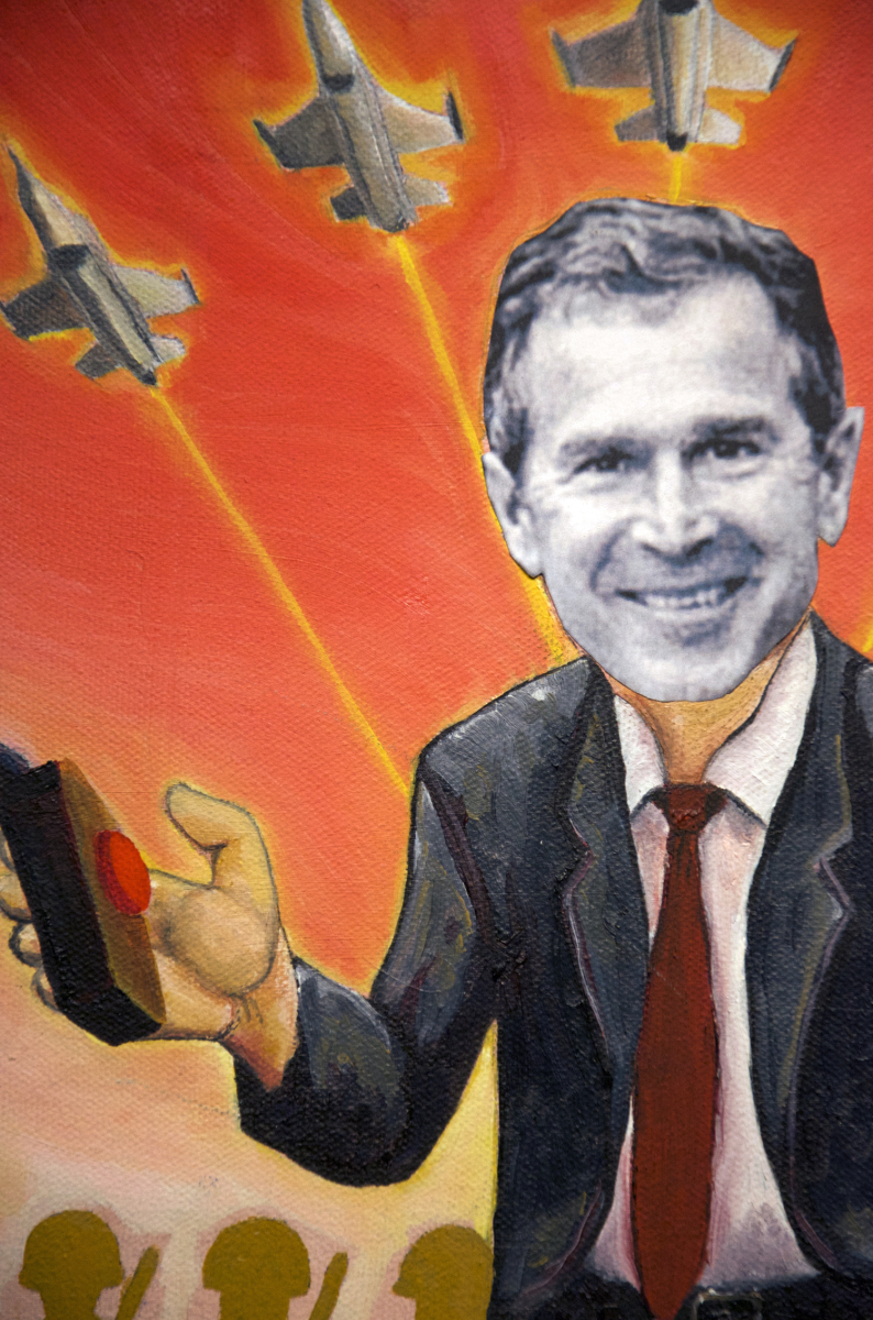 No Guns No Glory oil painting (GW Bush political satire), by Billy Reiter