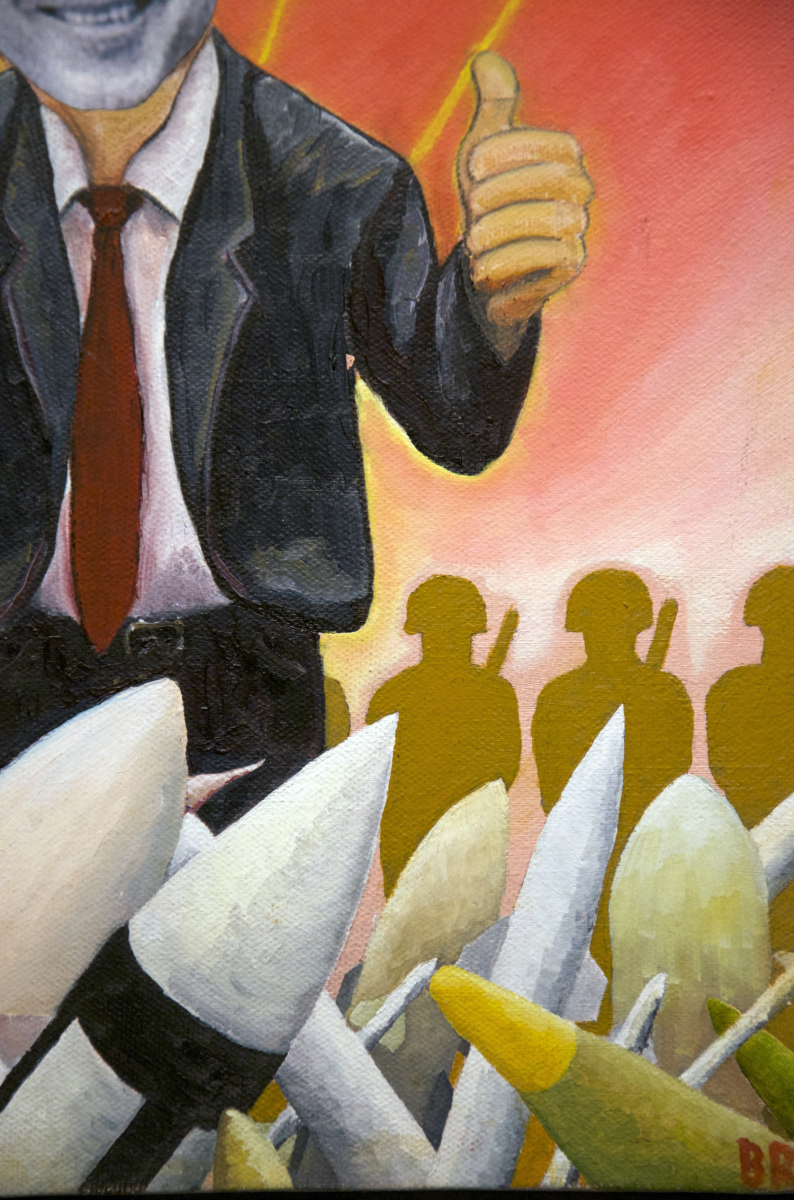 No Guns No Glory oil painting (GW Bush political satire), by Billy Reiter