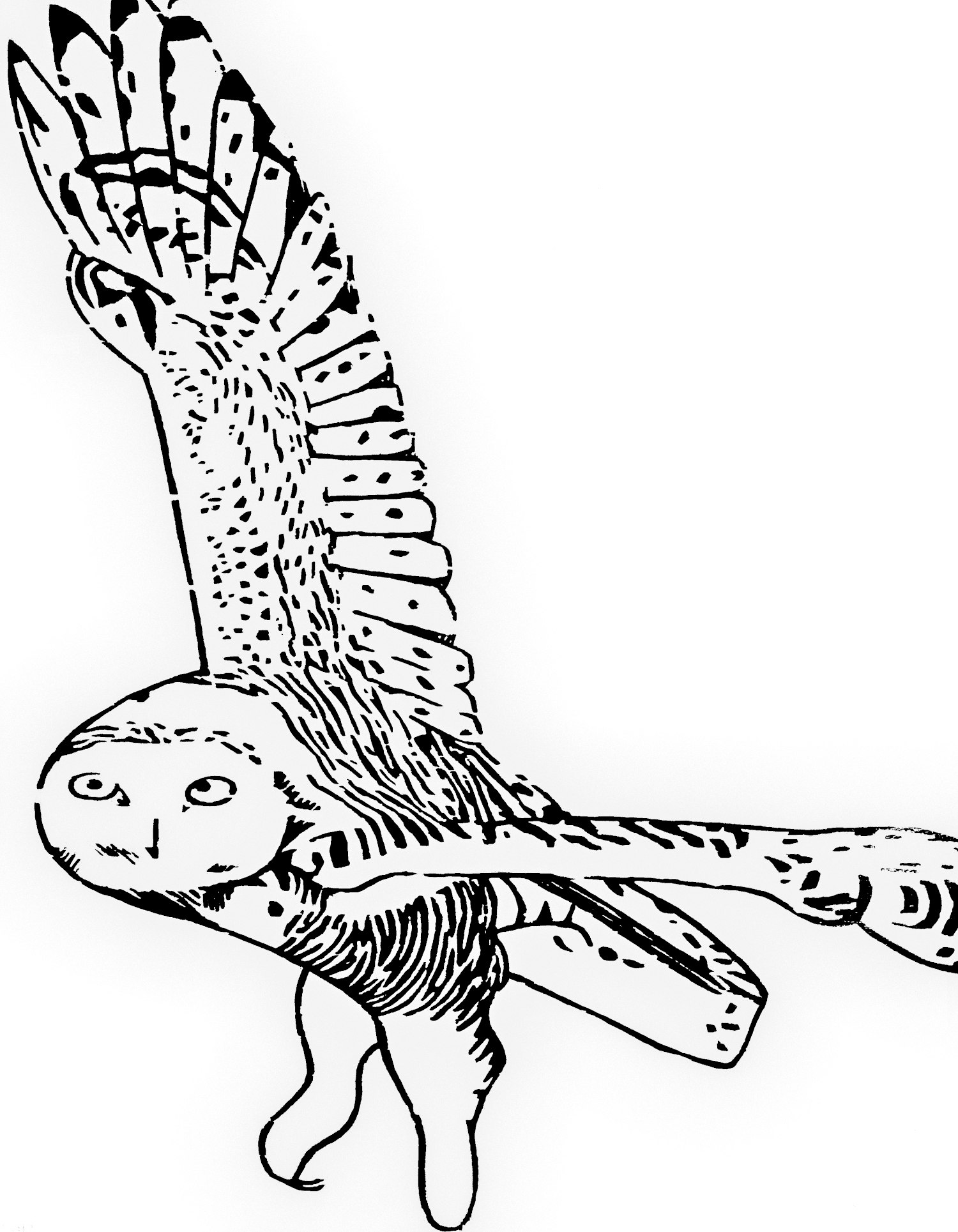 Snowy Owl white woodcut print, by Tara Marolf