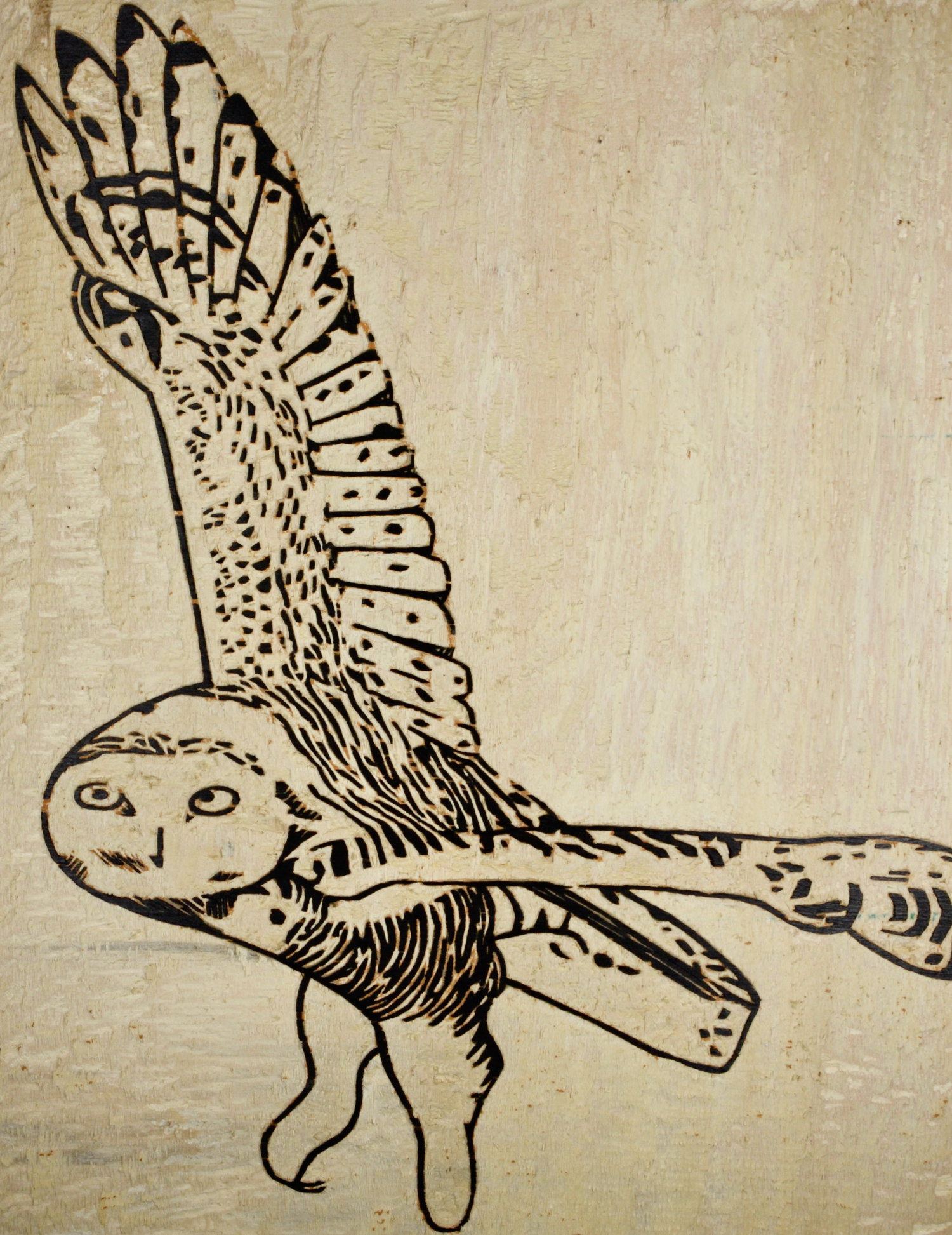 Snowy Owl woodcut, by Tara Marolf