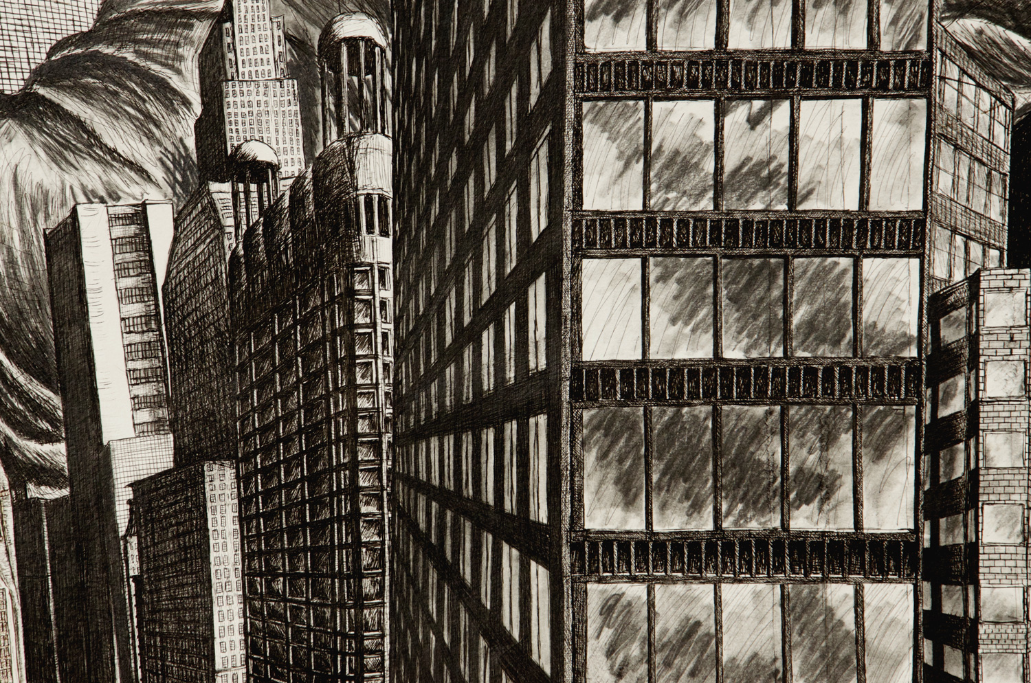 The Turbulent City drawing (Chicago imaginary cityscape), by Billy Reiter