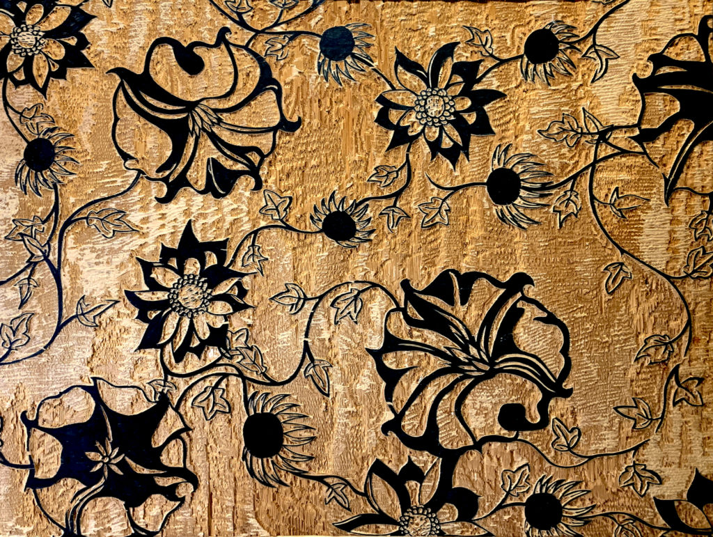 Wooden Flowers, woodcut, 24″x33″, © 2016 Tara Marolf