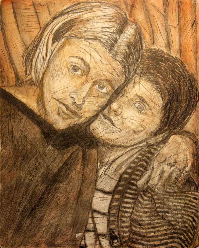 Billy & Tara, graphite and ink on hardboard, 8″x10″, © 1997 Billy Reiter