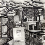 Fire Escape drawing (Chicago imaginary cityscape), by Billy Reiter