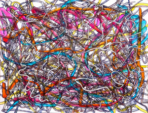 Graffiti #1 drawing, marker, ink, and white-out on paper, 11″x8.5″, © 2002 Billy Reiter