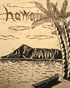 Hawaii woodcut print, by Tara Marolf