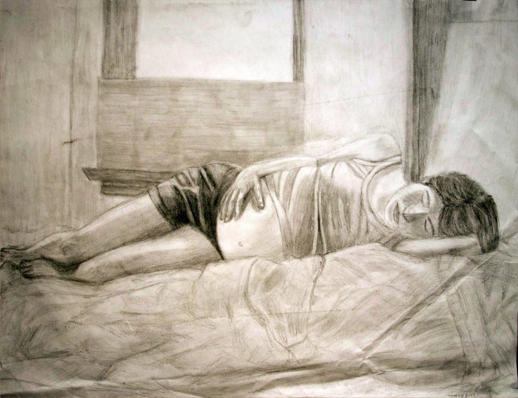 Joanna drawing, graphite on paper, 24″x18″, © 2002 Tara Marolf