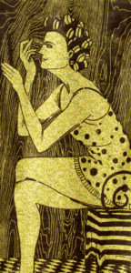 The Good Wife #1, woodcut printed on fabric, 24"x48", © 2003 Tara Marolf