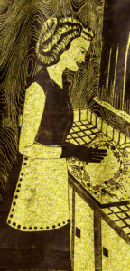 The Good Wife #3, woodcut printed on fabric, 24"x48", © 2003 Tara Marolf