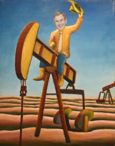 Midnight Cowboy, oil paint and paper on canvas, 11″x14″, © 2001 Billy Reiter, published in Z Magazine, June 2002