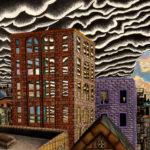 More Than One Sun ink and gouche painting (Chicago imaginary cityscape), by Billy Reiter