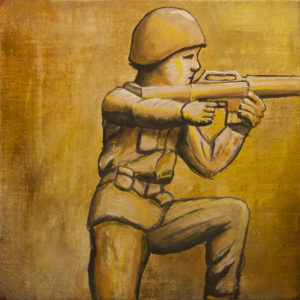 Plastic Soldier, gouche paint on gessoed hardboard, 10″x10″, © 2001 Billy Reiter