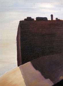 Thompson Center Reflection (Chicago), oil paint on canvas, 11″x14″, © 2002 Billy Reiter