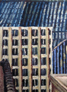 Thompson Center Spaceship (Chicago), oil paint on canvas, 11″x14″, © 2002 Billy Reiter