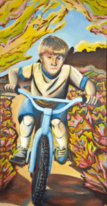 Billy on Bike, oil painting on canvas (unfinished), 2'x4', © 2003 Billy Reiter