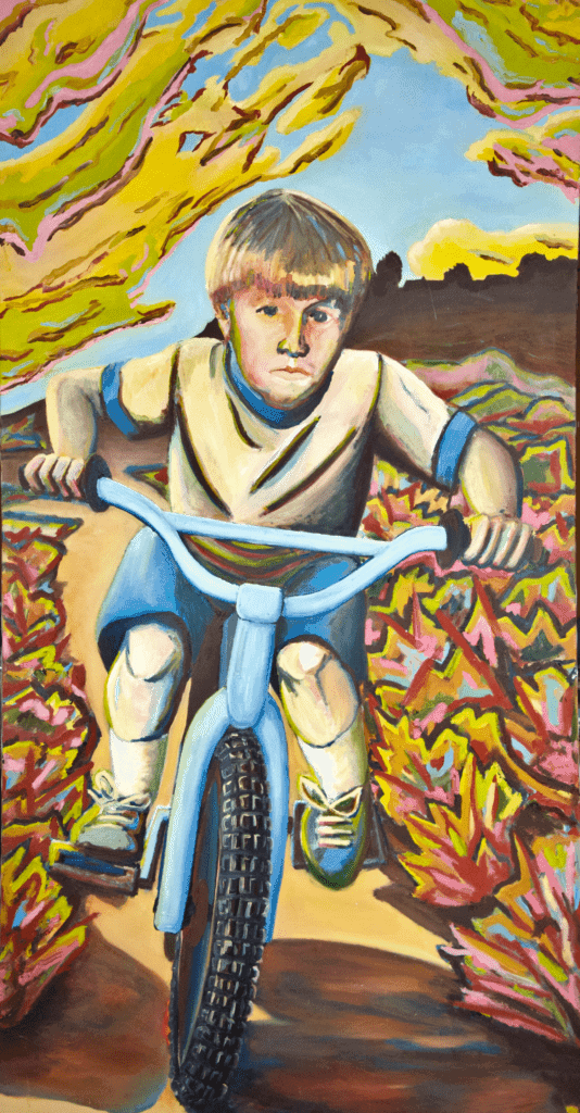 Billy on Bike, oil paint on canvas (unfinished), 2'x4', © 2003 Billy Reiter