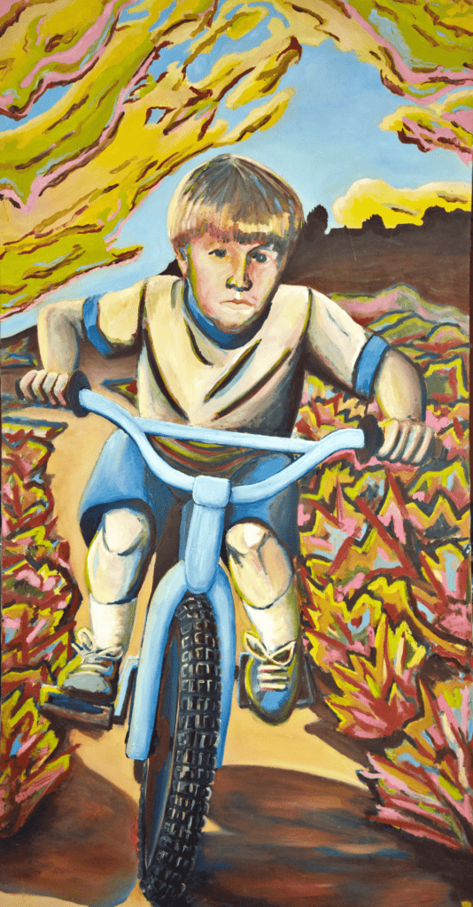 Billy on Bike, oil paint on canvas (unfinished), 2'x4', © 2003 Billy Reiter