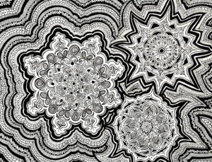 Flowers B&W, pen and colored pencil on paper, 8.5"x11", © 2020 Tara Marolf