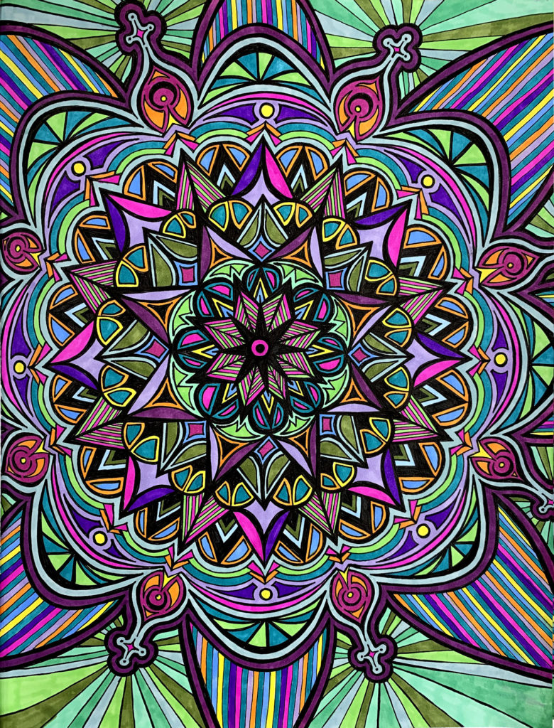 Flowers #8, pen and colored pencil on paper, 8.5"x11", © 2020 Tara Marolf