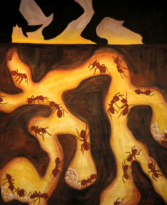People and Ants #1, gouche paint on paper, 4'x5', © 2001 Billy Reiter