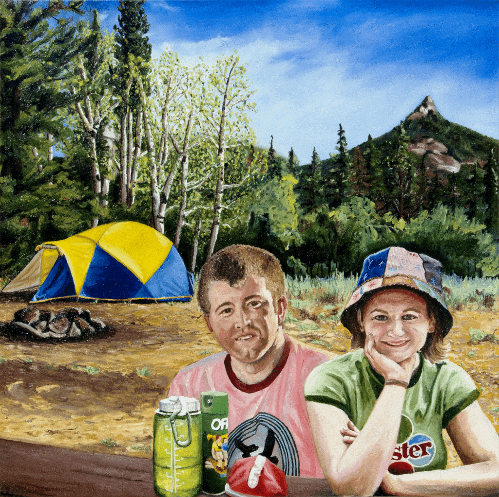 Billy & Tara Camping at Laramie Peak oil painting on canvas, 36"x36", © 2013 Billy Reiter