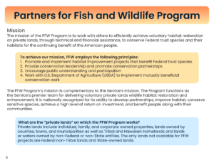 Growing Our Legacy Of Private Lands Conservation. Digital and print publication, 11″x8.5", created for the U.S. Fish and Wildlife Service, Partners for Fish and Wildlife Program’s 35th Anniversary Evaluation Summary, Design layout and artwork © 2023 Billy Reiter-Marolf