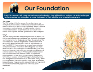 Growing Our Legacy Of Private Lands Conservation. Digital and print publication, 11″x8.5", created for the U.S. Fish and Wildlife Service, Partners for Fish and Wildlife Program’s 35th Anniversary Evaluation Summary, Design layout and artwork © 2023 Billy Reiter-Marolf