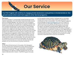 Growing Our Legacy Of Private Lands Conservation. Digital and print publication, 11″x8.5", created for the U.S. Fish and Wildlife Service, Partners for Fish and Wildlife Program’s 35th Anniversary Evaluation Summary, Design layout and artwork © 2023 Billy Reiter-Marolf