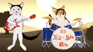 "Iris & Aldo Show 2020" still frame from animation short, Panda & Lucy paper animation with marker and pen, 37"x20.9", © 2020 Billy Reiter-Marolf