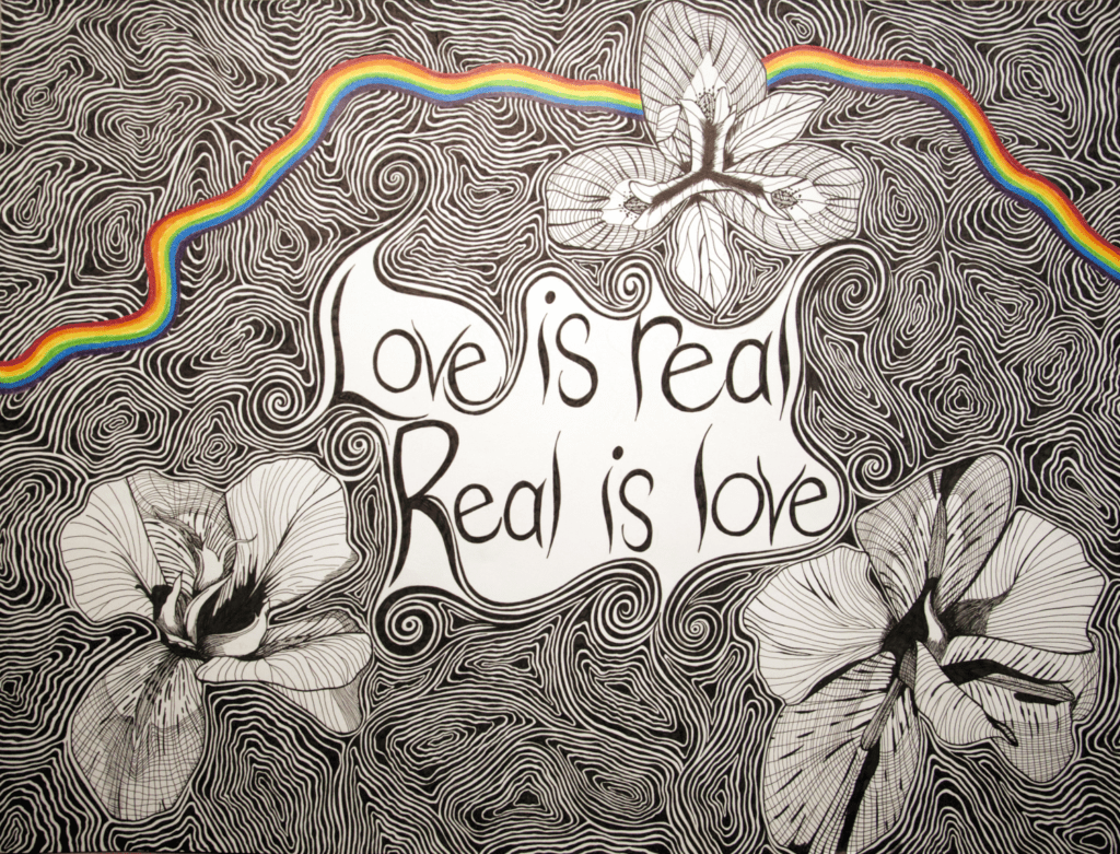 Love Is Real Flower, pen and colored pencil on paper, 24″x18″, © 2012 Tara Marolf