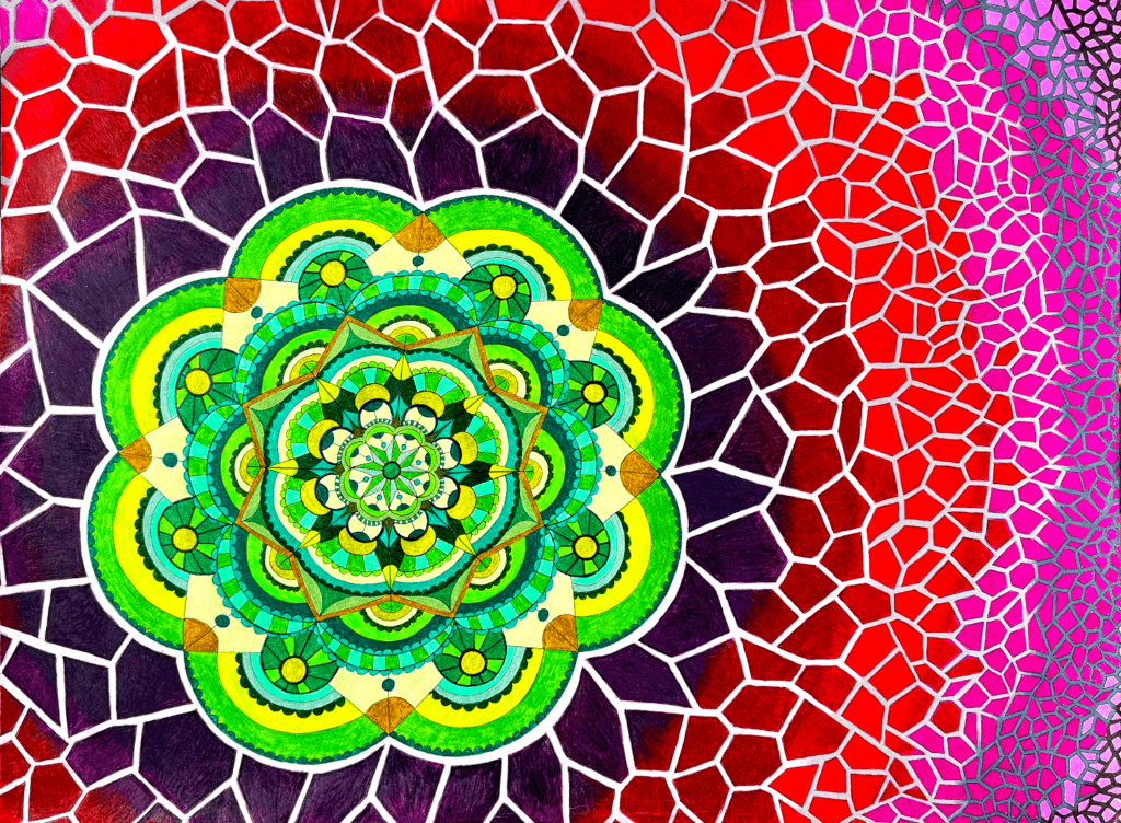 Flowers #17, pen and colored pencil on paper, 18"x24", © 2023 Tara Marolf