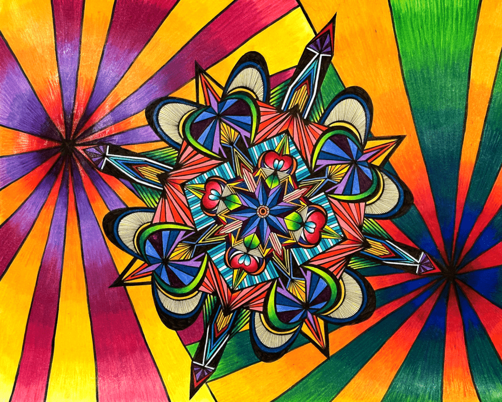 Flowers #10, pen and colored pencil on paper, 14"x17", © 2022 Tara Marolf