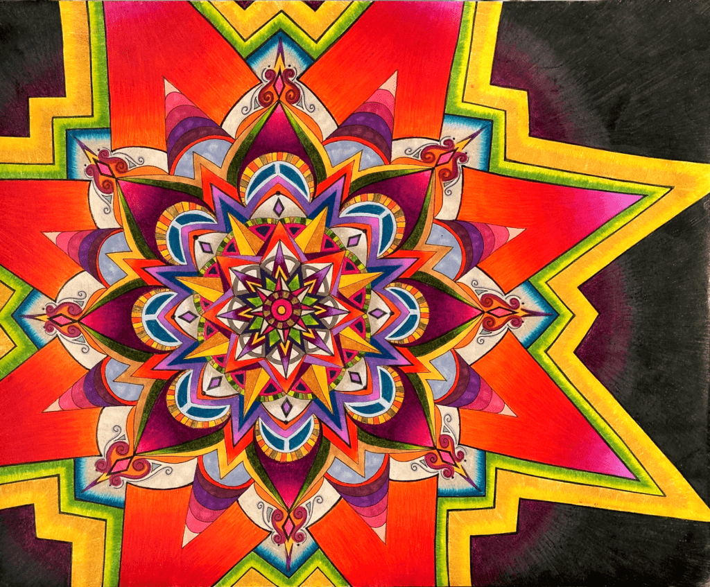 Flowers #18, pen and colored pencil on paper, 14"x17", © 2023 Tara Marolf