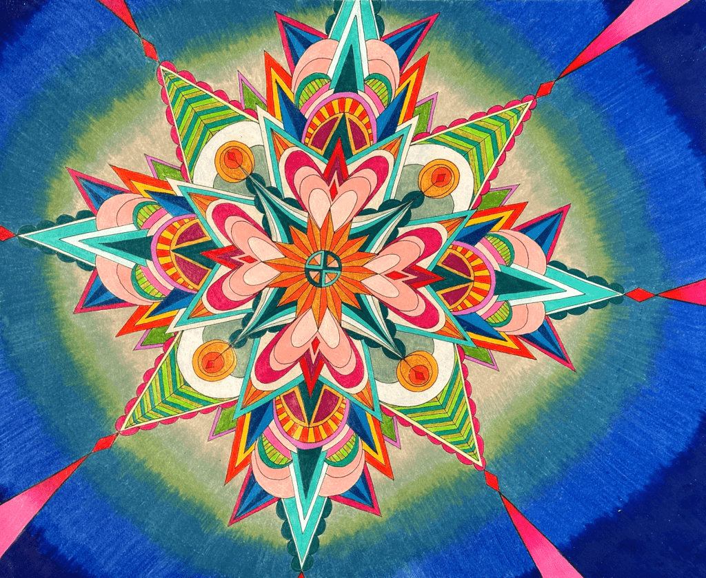 Flowers #20, pen and colored pencil on paper, 14"x17", © 2023 Tara Marolf